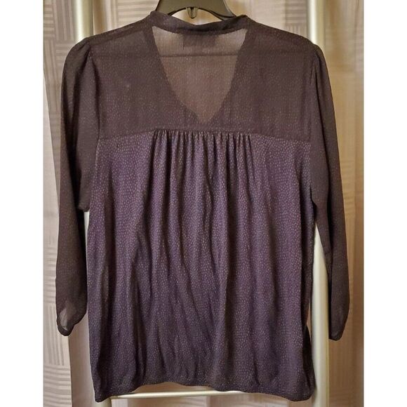 Ann Taylor Loft Blouse Womens M Navy Blue With Red Dots long sleeve - Picture 5 of 6